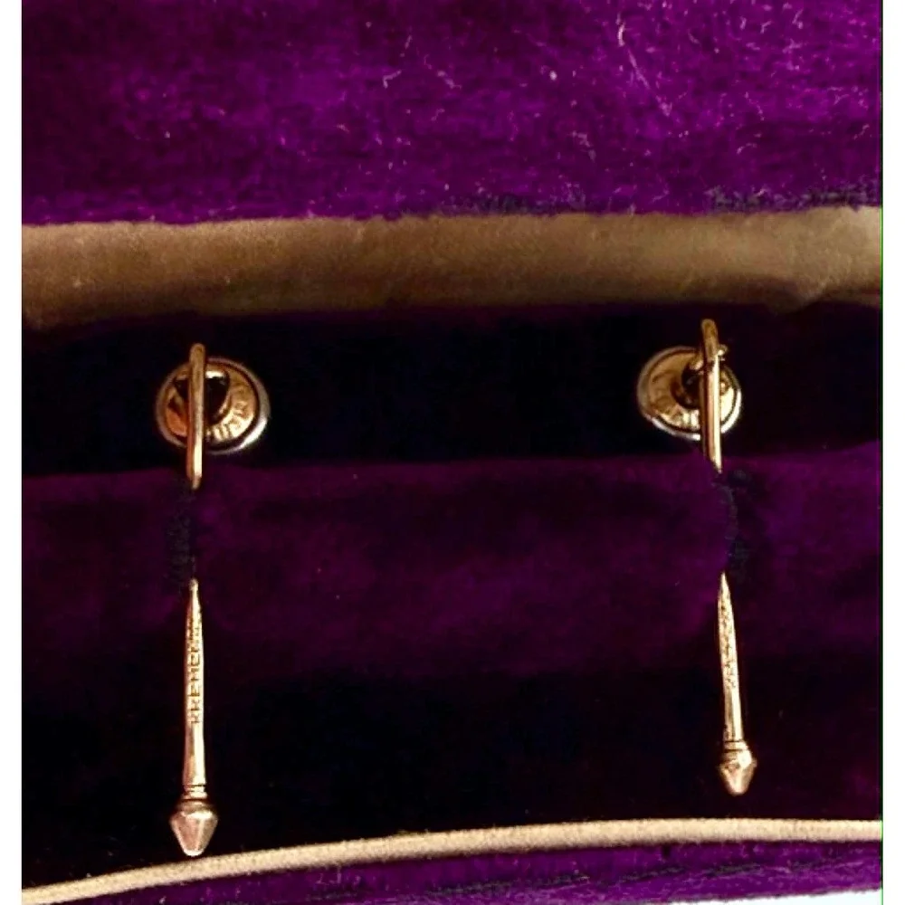 Antique Krementz Tuxedo Shirt Studs 1920s MOP Enamel O.C. Stegmaier Velvet Box